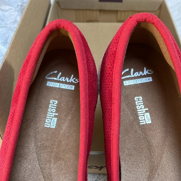 NIB Clarks red suede leather espadrilles sz 7. Azella Theoni Soft cushion soles. - Picture 3 of 10